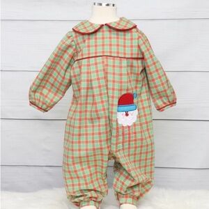 Plaid 9M Romper with Santa Patch